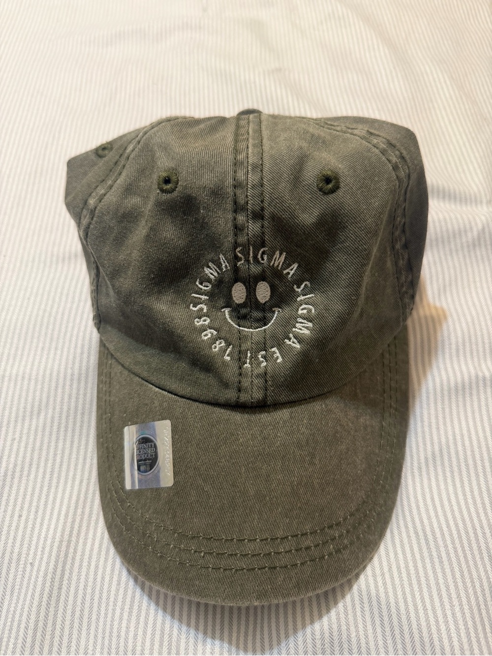 NWT! Tri Sigma Smile Embroidered Olive Green Baseball Cap